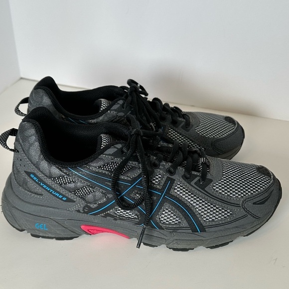 Asics Gel Venture Trail Running Grey and Blue Sneakers Sz 8 - Picture 1 of 9